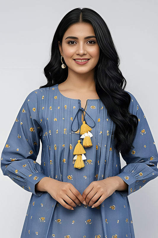 Embroidered Denim Top with Tassel