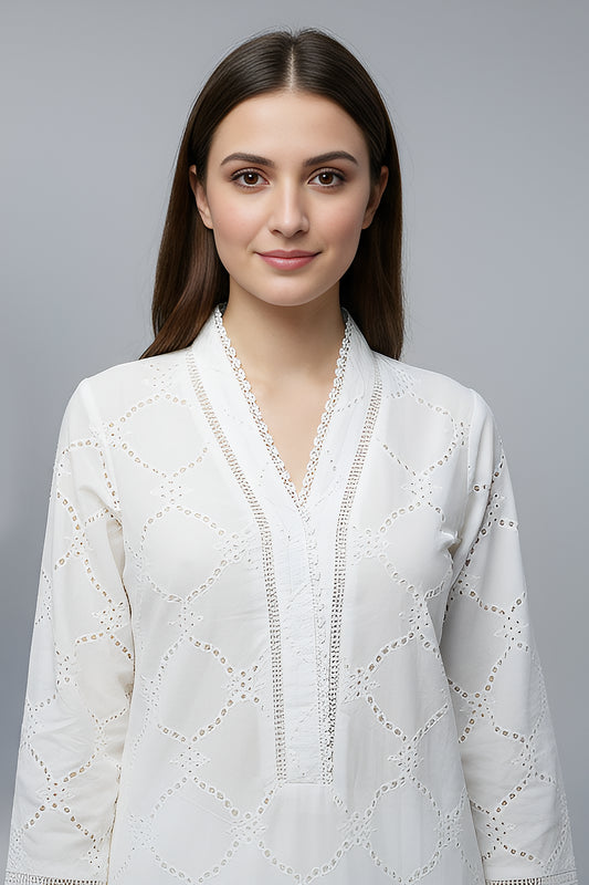 Ivory Lattice Chikankari (Kurta)