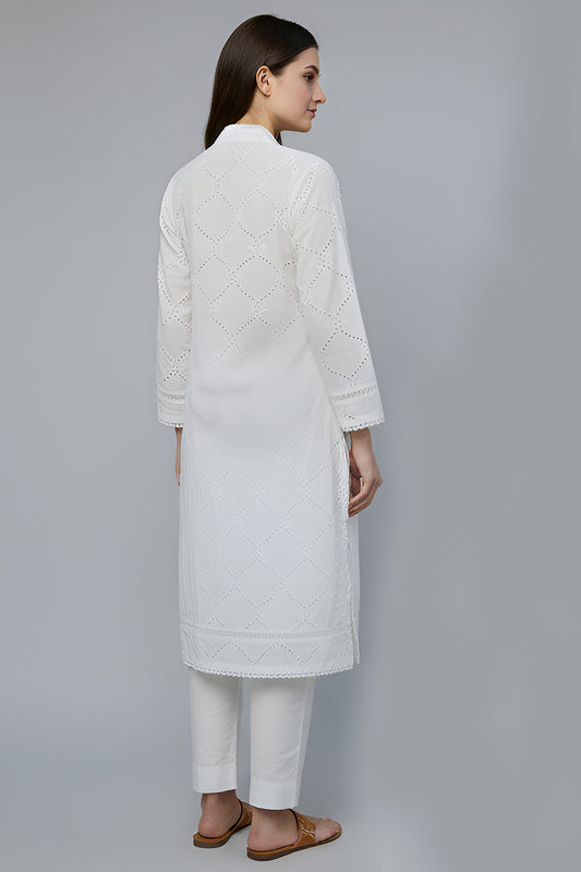 Ivory Lattice Chikankari (Kurta)