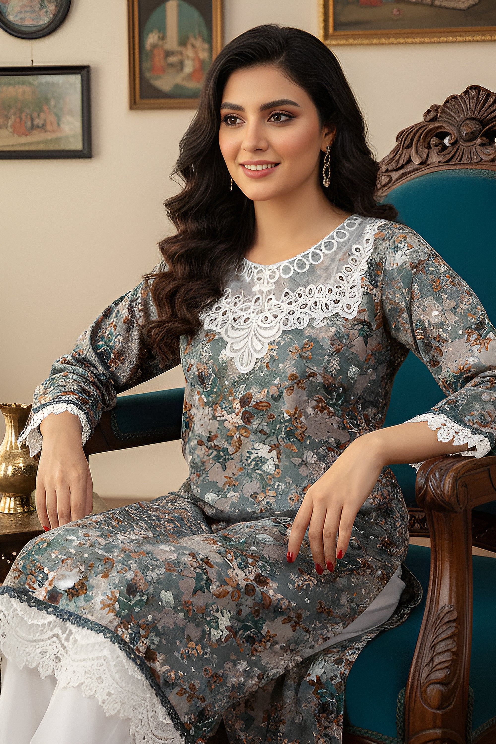 Azure Bloom Lace Detail (Kurta)